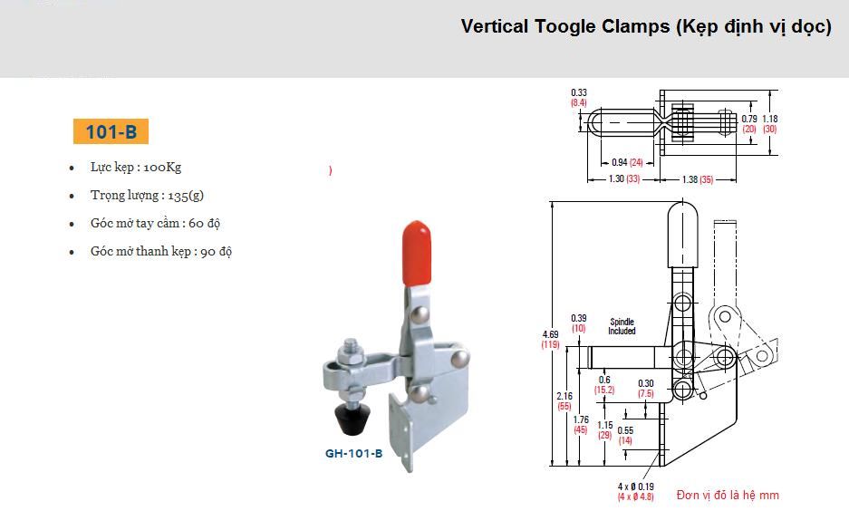 thông số kỹ thuật Cam kẹp đứng GH-101-B