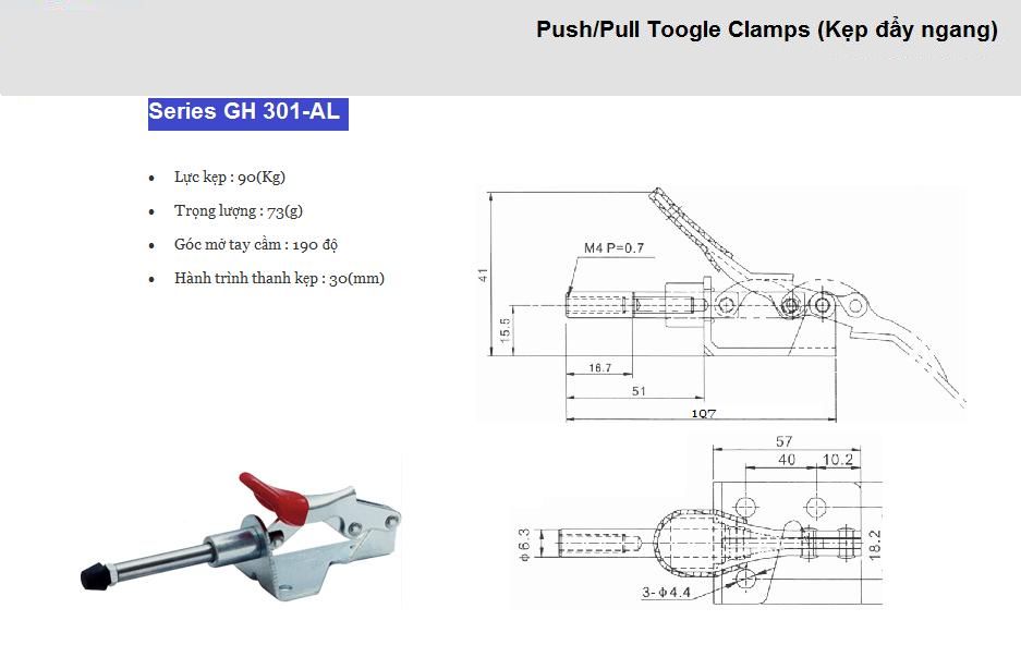 Thông số kỹ thuật kẹp đẩy gh 301 al